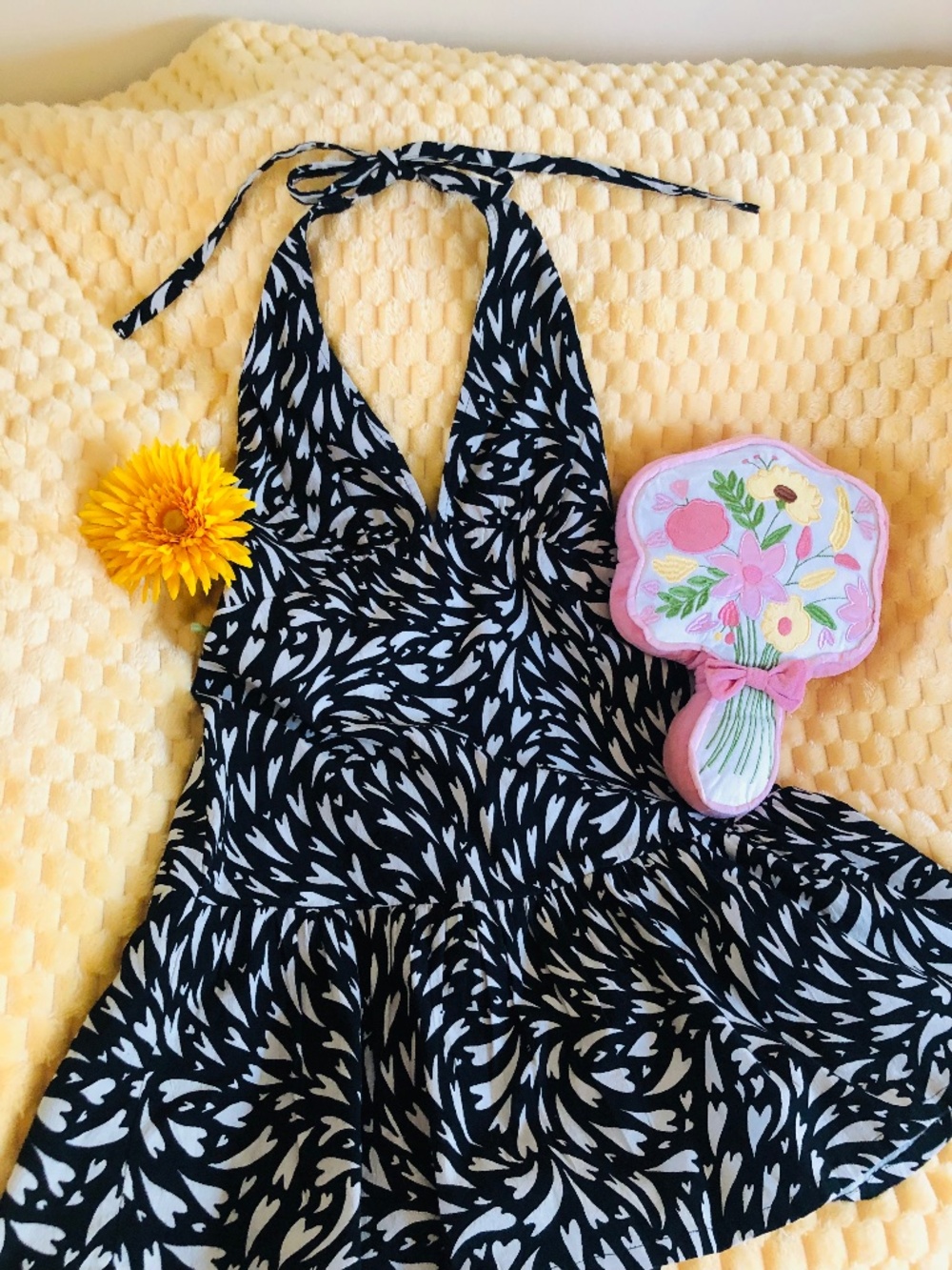 NWT Free People Boho Beach Halter Cecil Dress in Black  Ivory Heart SZ L
